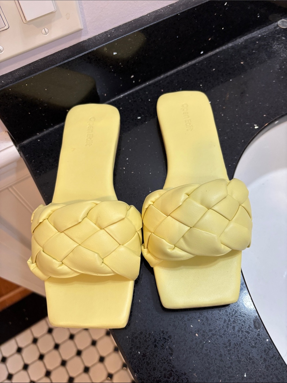 Braided Slide Sandals in Pale Yellow
